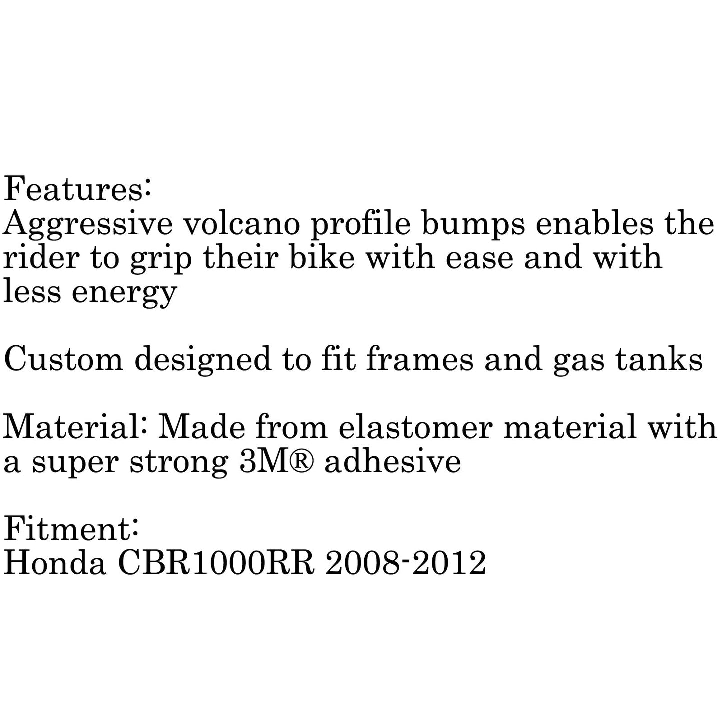 Paraserbatoio Traction Pad Side Gas Knee Grip Protector 3M Per Honda CBR1000RR 2008-2012 Generico