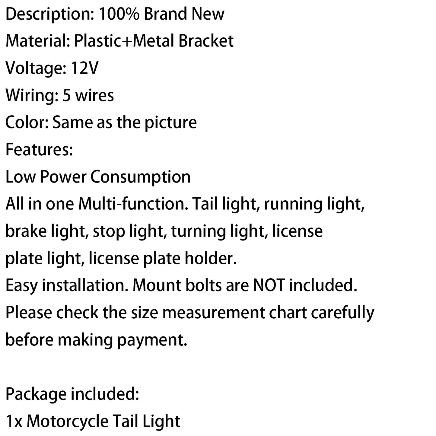 Fanale posteriore a LED per moto, fanale posteriore, luce targa, 12 V, 2 colori generici