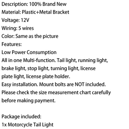 Fanale posteriore a LED per moto, fanale posteriore, luce targa, 12 V, 2 colori generici