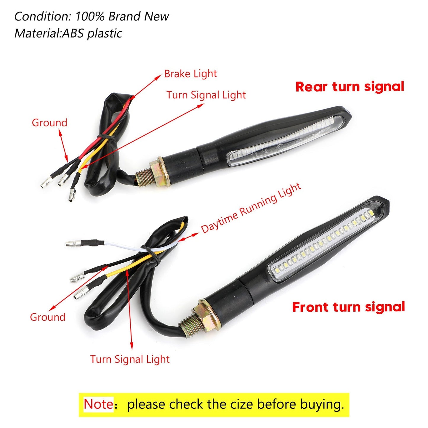 4x Sequential Flowing LED Motorcycle Turn Signal Indicator Lights DRL Brake Lamp Generic