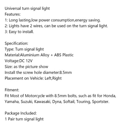 1 paio di indicatori di direzione per indicatori di direzione anteriori a LED per moto universali generici