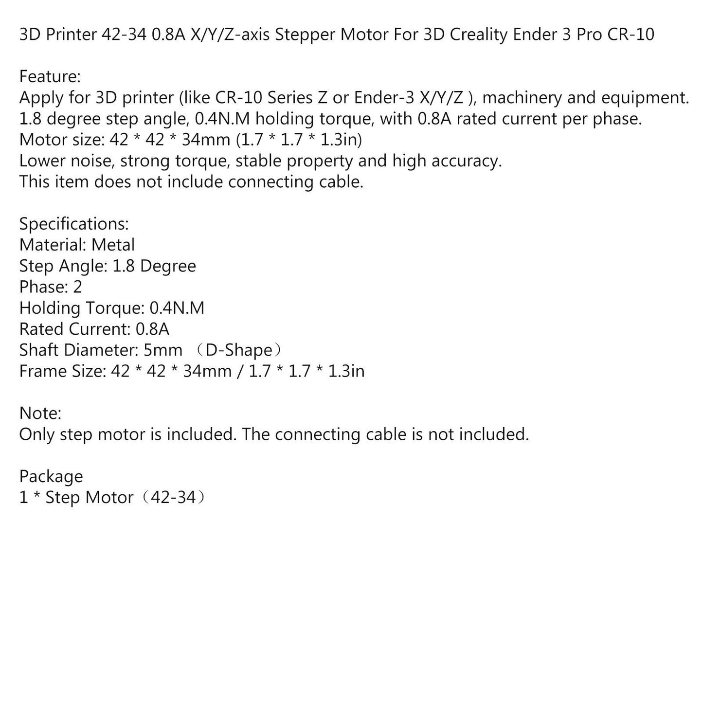 Stampante 3D 42-40 42-34 Motore passo-passo X/Y/Z/E per 3D Creality Ender 3 Pro CR-10