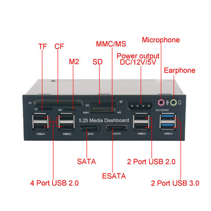 Lettore di schede USB 3.0 5 in 1 Hub di espansione del pannello frontale multifunzione da 5,25".