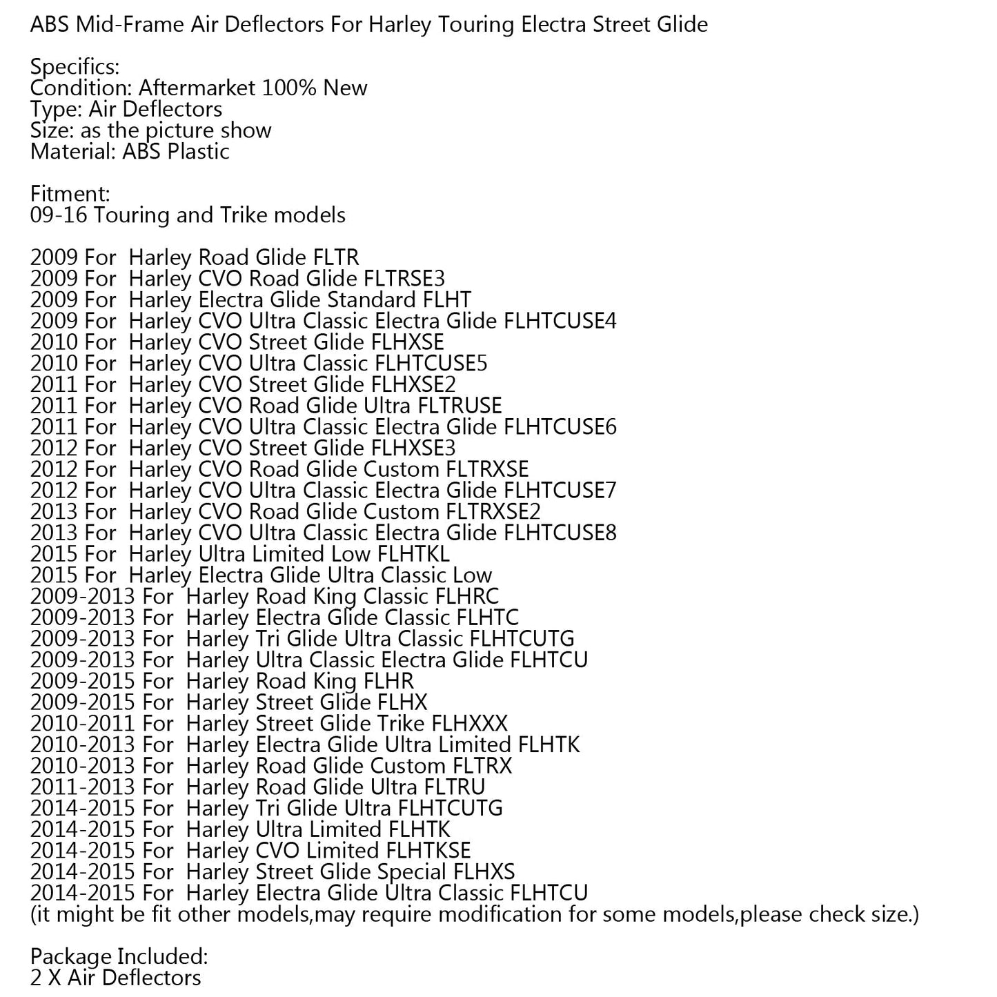 Scudo per accenti di rifinitura del deflettore del calore dell&#39;aria del telaio centrale per Harley Touring Street Glide, 2 colori generici