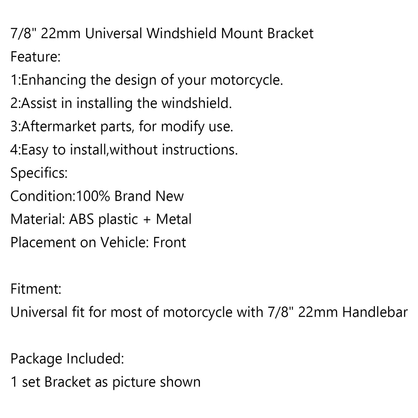 Universale Moto 7/8&#39;&#39; 22mm Standard Manubrio Parabrezza Staffa Morsetto di Montaggio Generico