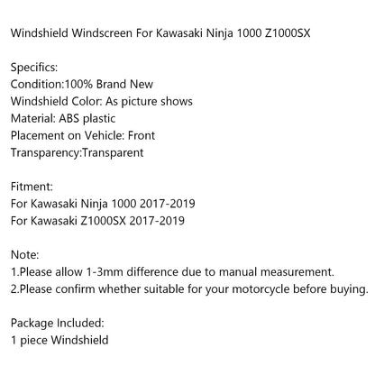 1x parabrezza parabrezza per moto per Kawasaki Ninja 1000 Z1000SX 2017-2019 generico