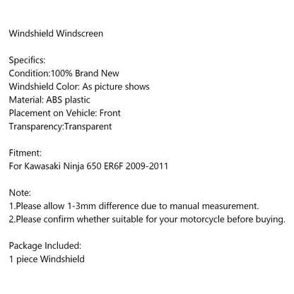 Parabrezza Protezione antivento per parabrezza per Kawasaki Ninja 650 ER6F 2009-2011 Generico