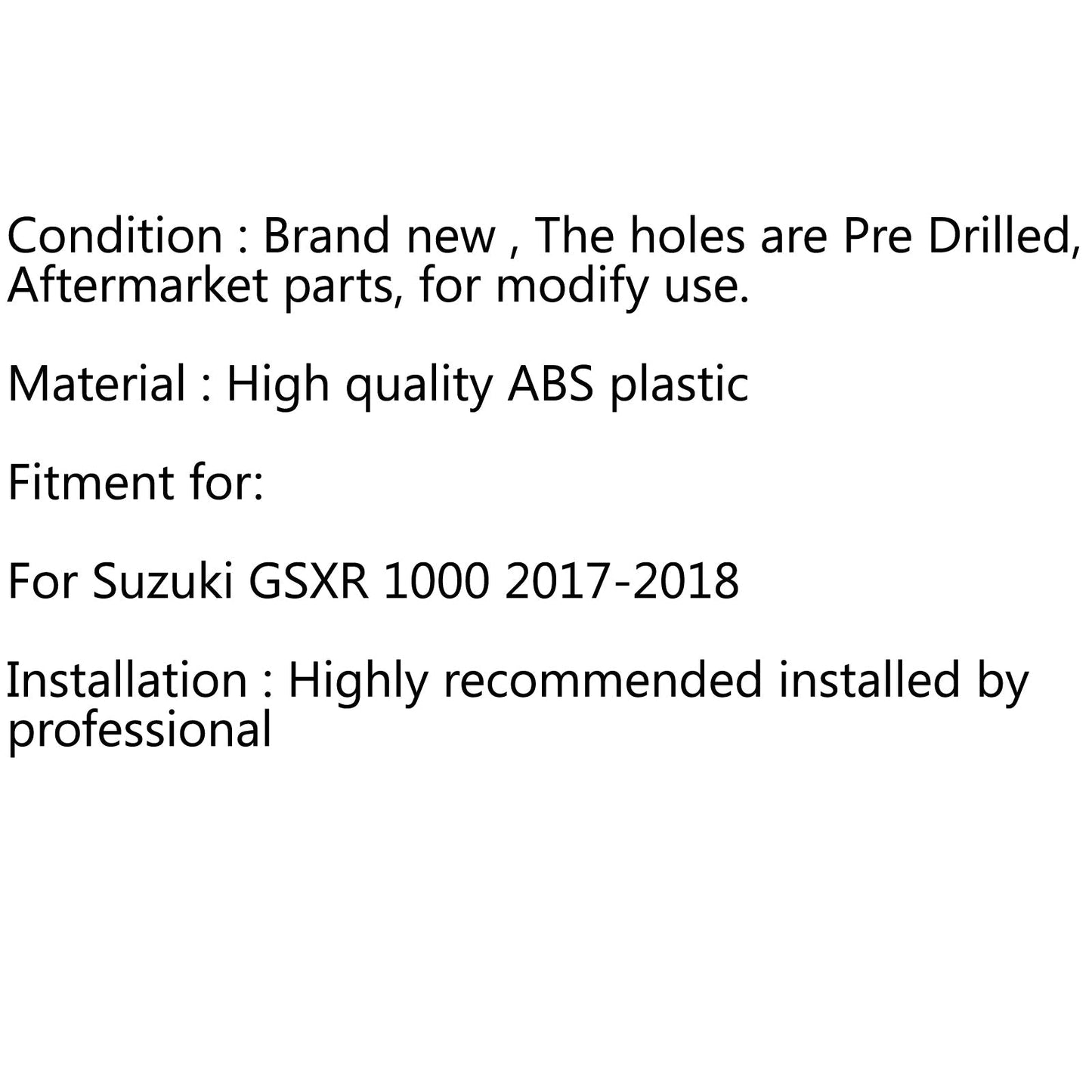 Cupolino Parabrezza Per Suzuki GSXR 1000 GSXR1000 K17 2017-2018 Nero Generico