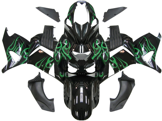 Carene 2006-2011 Kawasaki ZX14R Black &amp; Green Flame Ninja ZX14R Generico