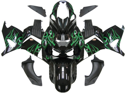 Carene 2006-2011 Kawasaki ZX14R Black &amp; Green Flame Ninja ZX14R Racing Generico