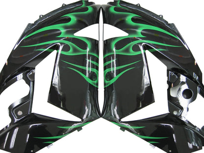 Carene 2006-2011 Kawasaki ZX14R Black &amp; Green Flame Ninja ZX14R Racing Generico