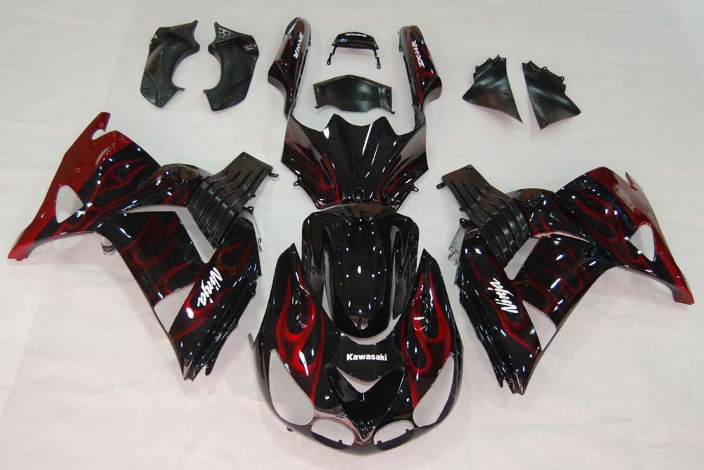 Carene 2006-2011 Kawasaki ZX14R Black &amp; Red Flame Ninja Racing Generico
