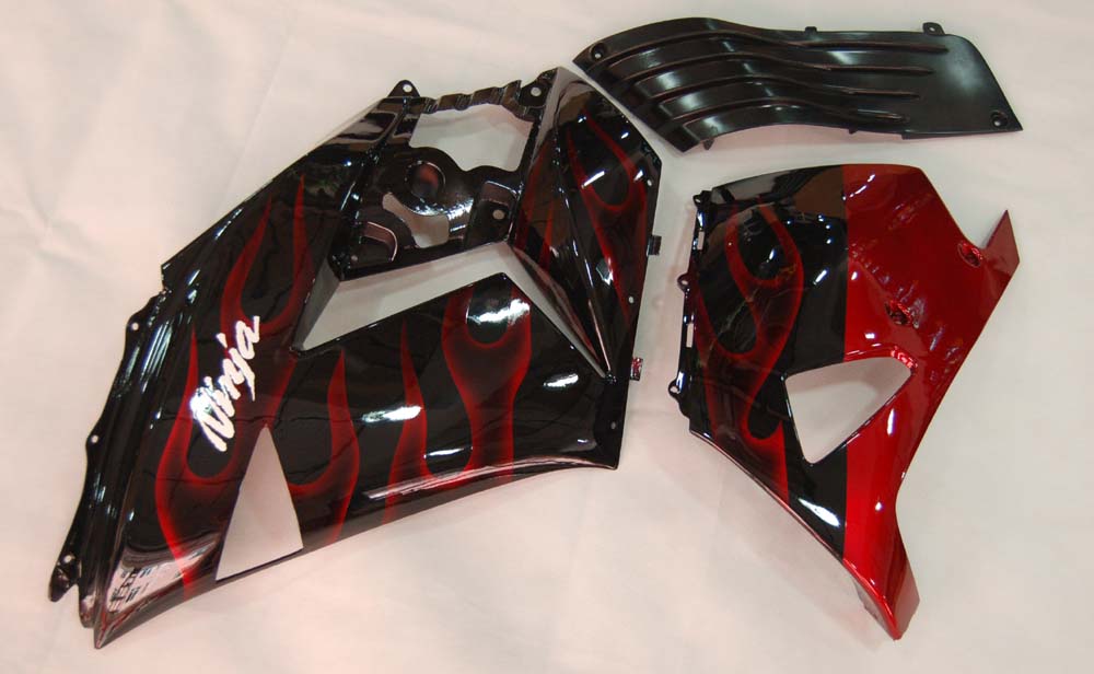 Carene 2006-2011 Kawasaki ZX14R Black &amp; Red Flame Ninja Racing Generico