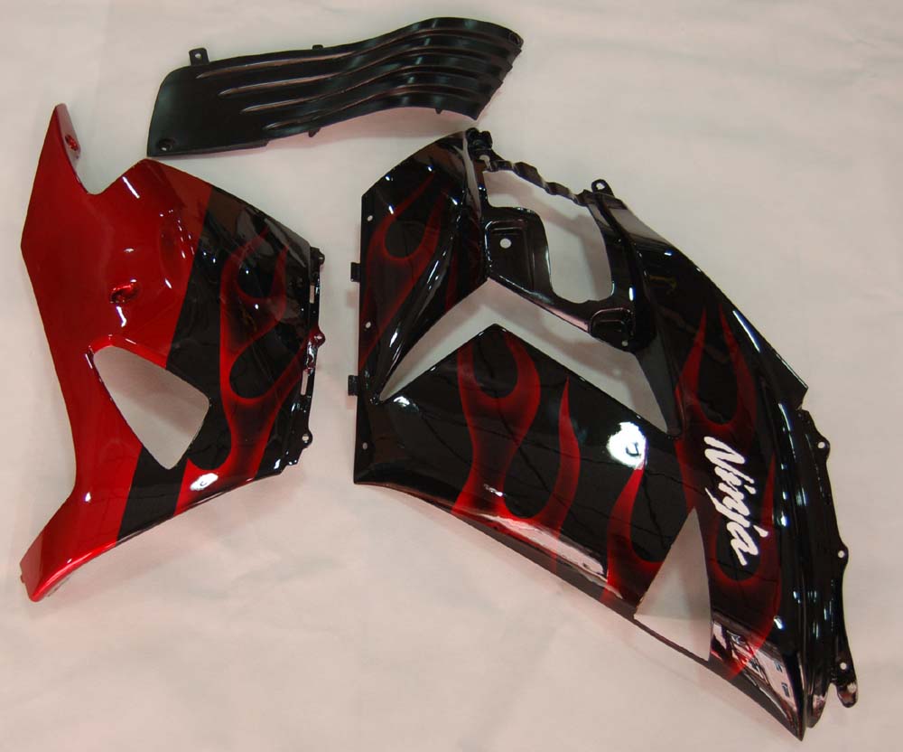 Carene 2006-2011 Kawasaki ZX14R Black &amp; Red Flame Ninja Racing Generico
