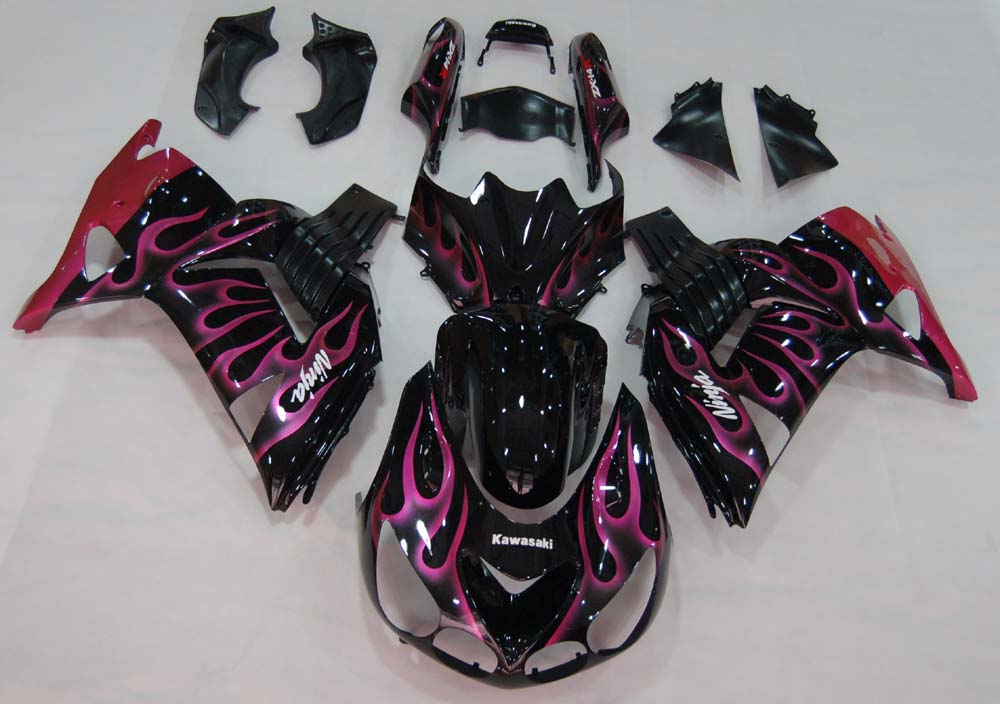 Carene 2006-2011 Kawasaki ZX14R Black &amp; Purple Flame Ninja Generico