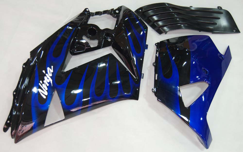 Carene 2006-2011 Kawasaki ZX14R Black &amp; Blue Flame Ninja Racing Generico