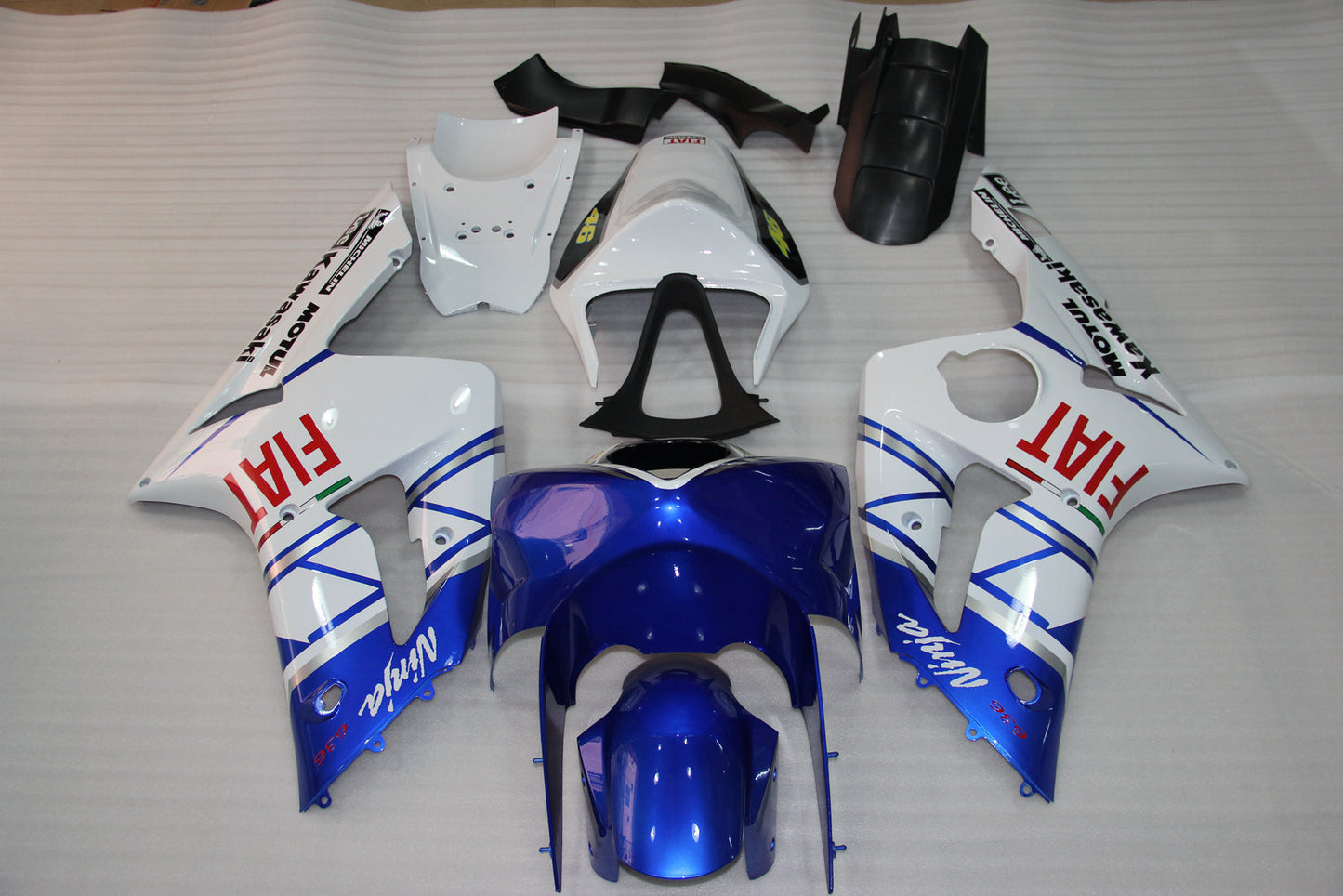 Amotopart 2003-2004 Kawasaki ZX6R Cladding White & Blue Kit