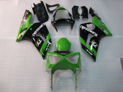 Amotopart 2003-2004 Kawasaki ZX6R Cladding Green & Black Kit