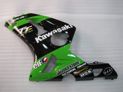 Amotopart 2003-2004 Kawasaki ZX6R Cladding Green & Black Kit