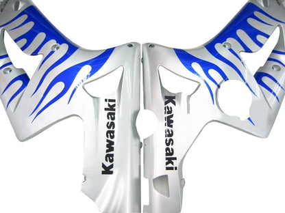 Carene 2003-2004 Kawasaki ZX6R 636 Silver &amp; Blue Flame Ninja Generico