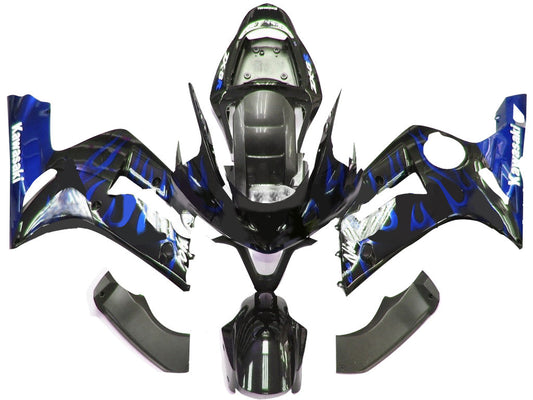 Carene 2003-2004 Kawasaki ZX6R 636 Black &amp; Blue Flame Ninja Racing Generico