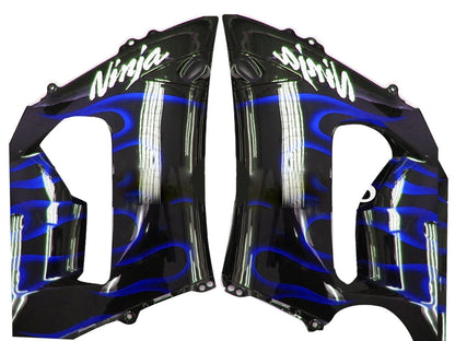 Carene 2005-2006 Kawasaki ZX6R 636 Black &amp; Blue Flame Ninja Racing Generico