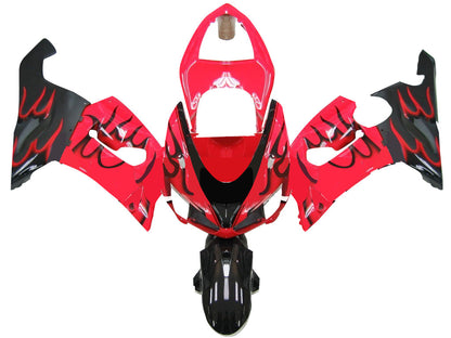 Carene 2005-2006 Kawasaki ZX6R 636 Red &amp; Black Flame Ninja Generico