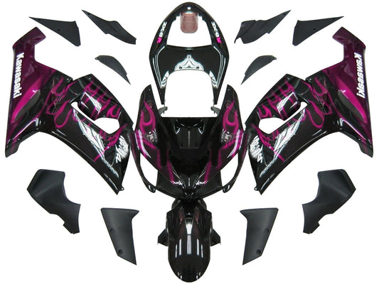 Carene 2005-2006 Kawasaki ZX6R 636 Black &amp; Purple Flame Ninja Racing Generico