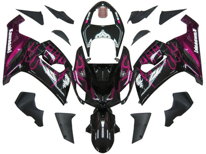 Carenature 2005-2006 Kawasaki ZX6R 636 Black &amp; Purple Flame Ninja Generico