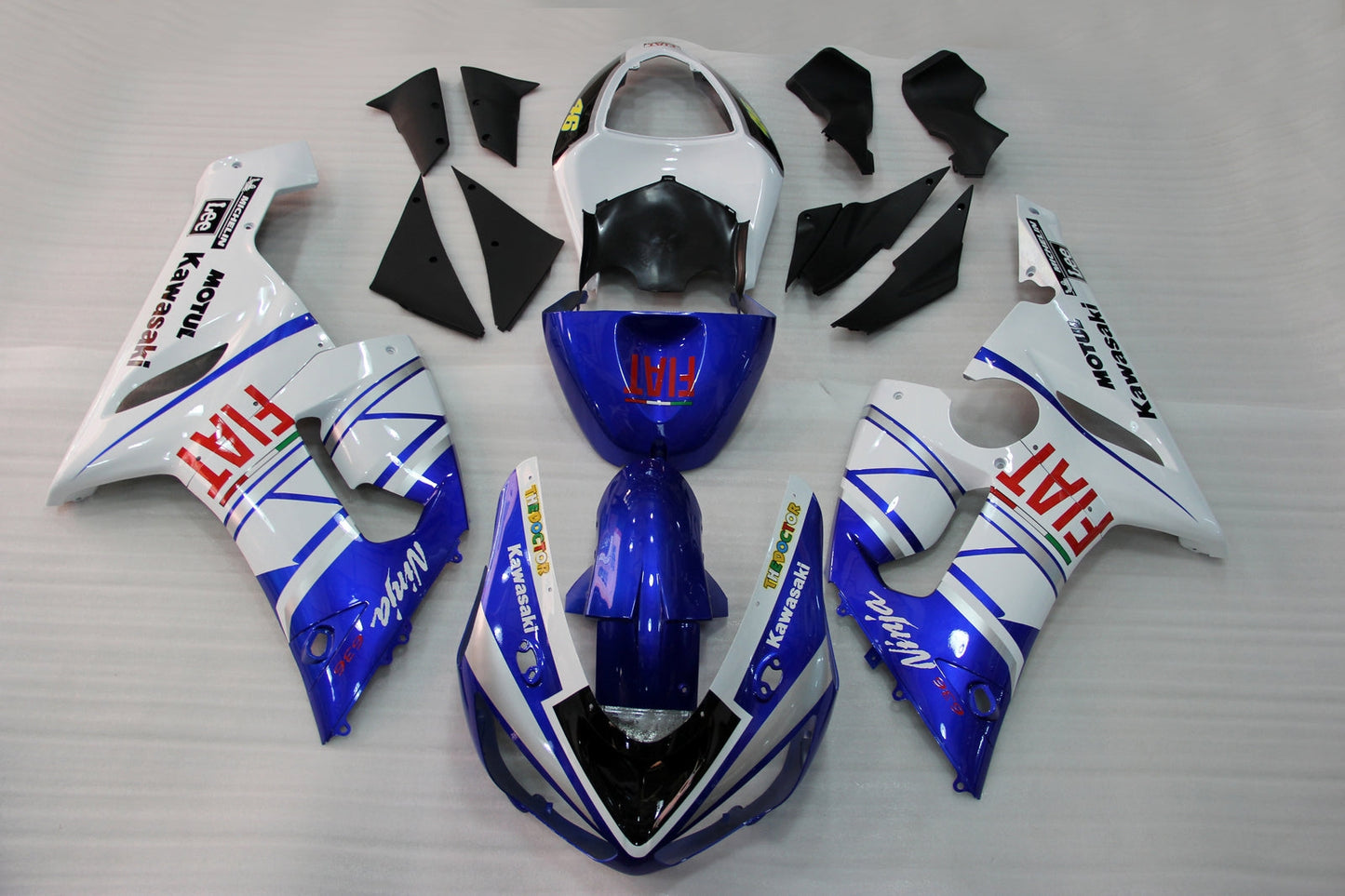 Carene 2005-2006 Kawasaki ZX6R ZX636 Blu Bianco FIAT Racing Generico
