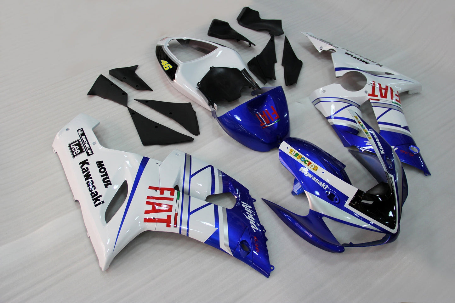 Carene 2005-2006 Kawasaki ZX6R ZX636 Blu Bianco FIAT Racing Generico