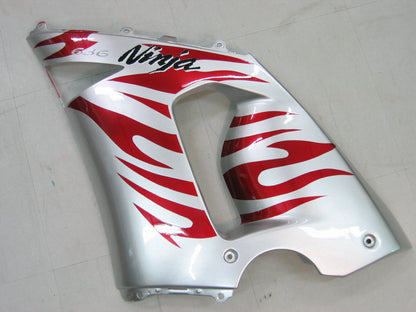 Carene 2005-2006 Kawasaki ZX6R 636 Silver &amp; Red Flame Ninja Racing Generico