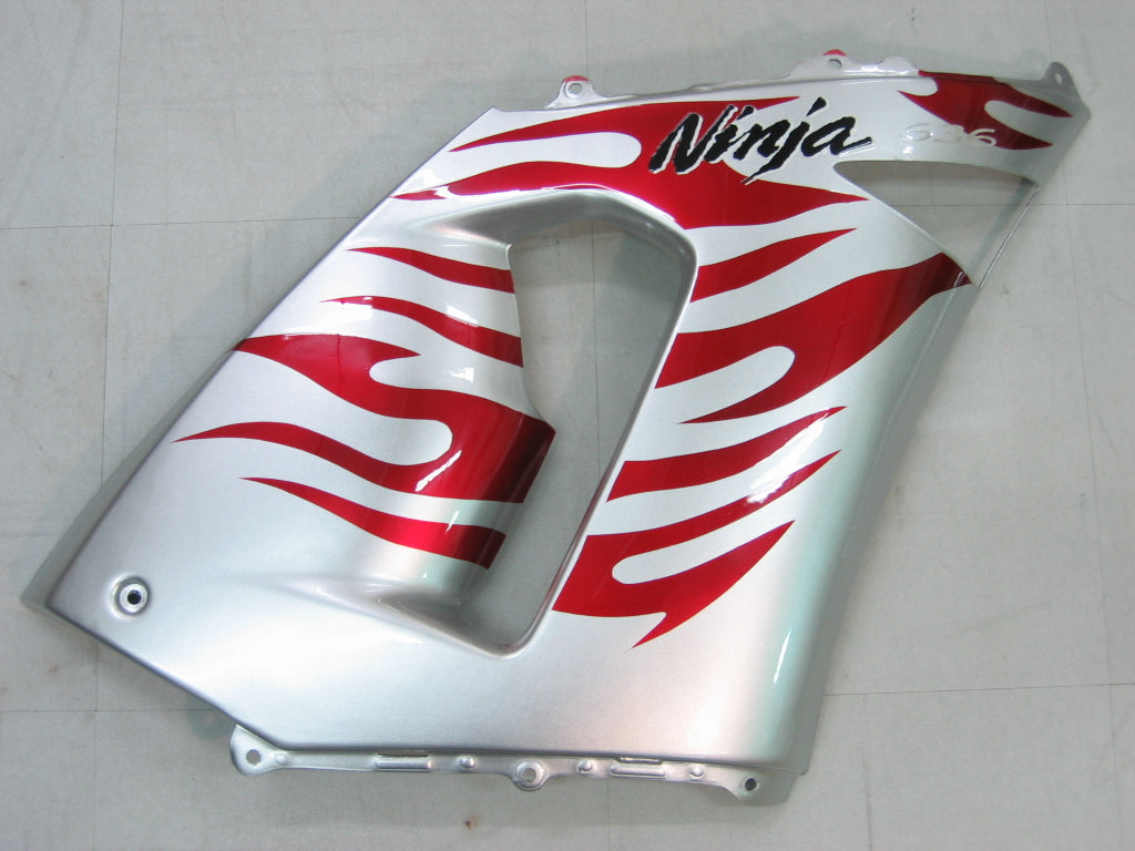 Carene 2005-2006 Kawasaki ZX6R 636 Silver &amp; Red Flame Ninja Racing Generico