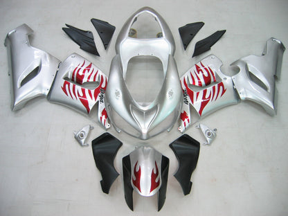 Carene 2005-2006 Kawasaki ZX6R 636 Silver &amp; Red Flame Ninja Racing Generico