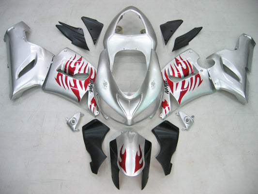 Carene 2005-2006 Kawasaki ZX6R 636 Silver &amp; Red Flame Ninja Racing Generico