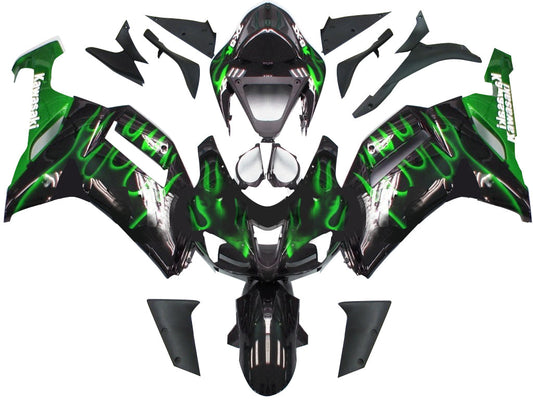 Carene 2007-2008 Kawasaki ZX6R ZX636 Black &amp; Green Flame Ninja Racing Generico