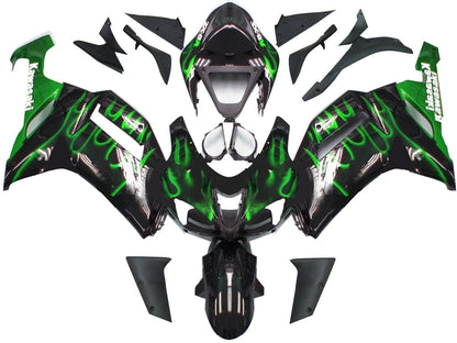 Carene 2007-2008 Kawasaki ZX6R ZX636 Black &amp; Green Flame Ninja Generico