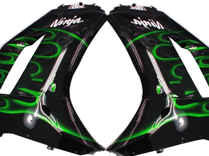 Carene 2007-2008 Kawasaki ZX6R ZX636 Black &amp; Green Flame Ninja Generico