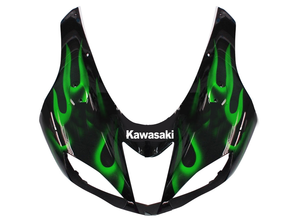 Carene 2007-2008 Kawasaki ZX6R ZX636 Black &amp; Green Flame Ninja Racing Generico