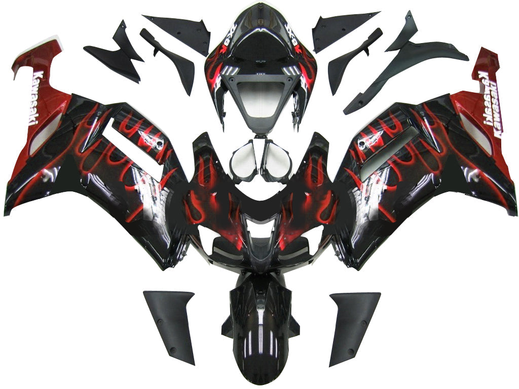 Carene 2007-2008 Kawasaki ZX6R ZX636 Black &amp; Red Flame Ninja ZX6R Racing Generico