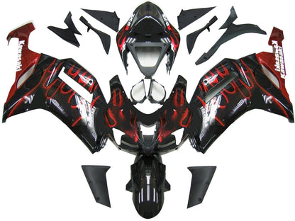 Carene 2007-2008 Kawasaki ZX6R ZX636 Black &amp; Red Flame Ninja ZX6R Racing Generico