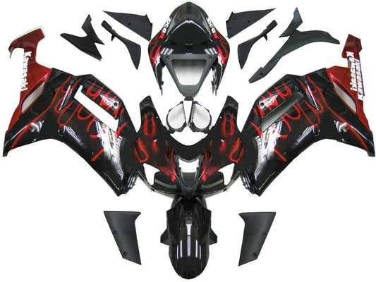 Carene 2007-2008 Kawasaki ZX6R ZX636 Black &amp; Red Flame Ninja ZX6R Racing Generico