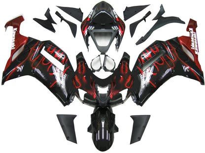 Carene 2007-2008 Kawasaki ZX6R ZX636 Black &amp; Red Flame Ninja ZX6R Generico