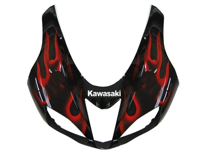 Carene 2007-2008 Kawasaki ZX6R ZX636 Black &amp; Red Flame Ninja ZX6R Racing Generico