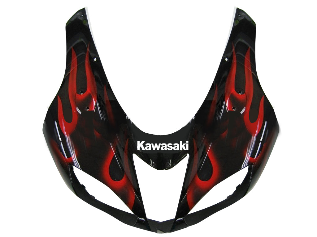 Carene 2007-2008 Kawasaki ZX6R ZX636 Black &amp; Red Flame Ninja ZX6R Generico