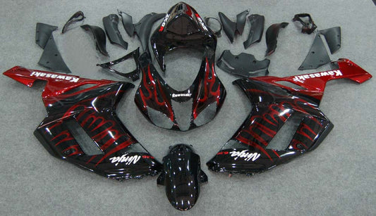 Carene 2007-2008 Kawasaki ZX6R ZX636 Black &amp; Red Flame Ninja Racing Generico