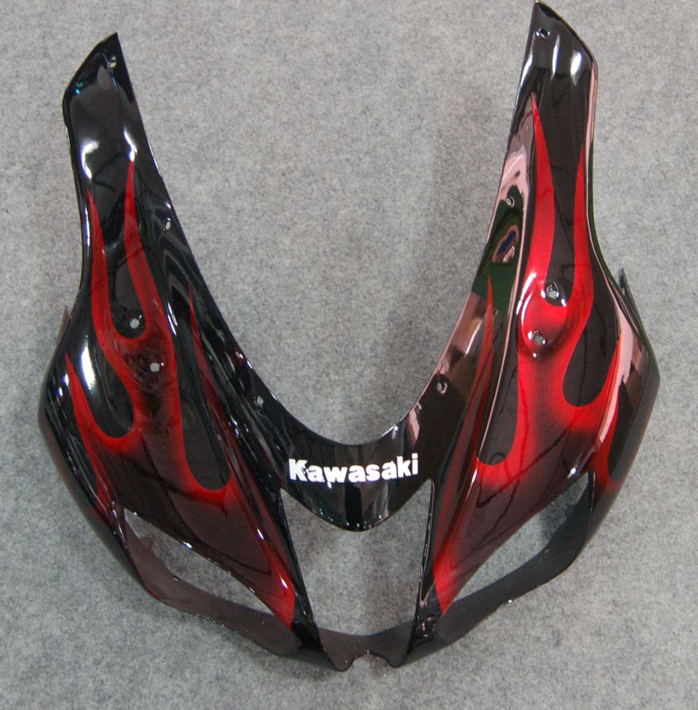 Carene 2007-2008 Kawasaki ZX6R ZX636 Black &amp; Red Flame Ninja Racing Generico