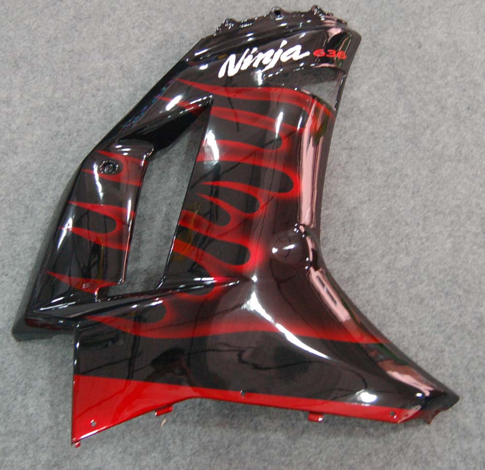 Carene 2007-2008 Kawasaki ZX6R ZX636 Black &amp; Red Flame Ninja Racing Generico