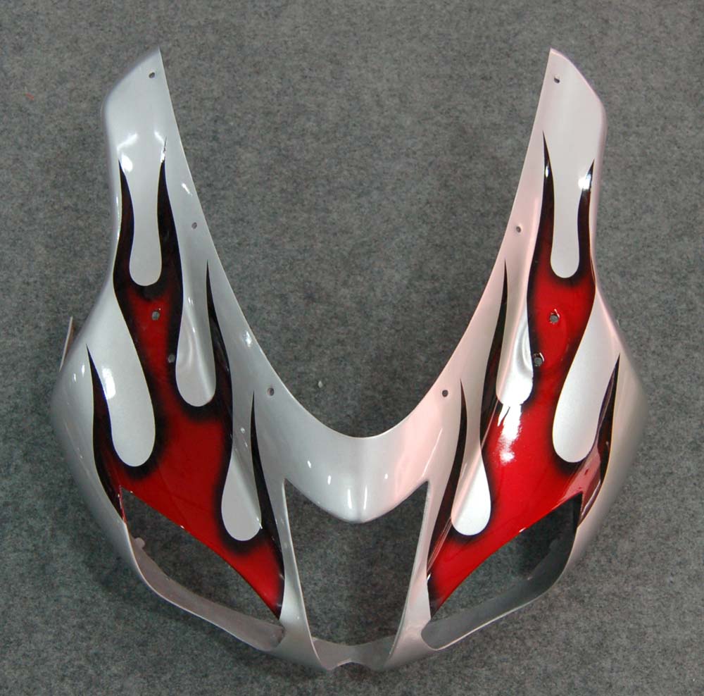 Carene 2007-2008 Kawasaki ZX6R ZX636 Silver &amp; Red Flame ZX6R Racing Generico