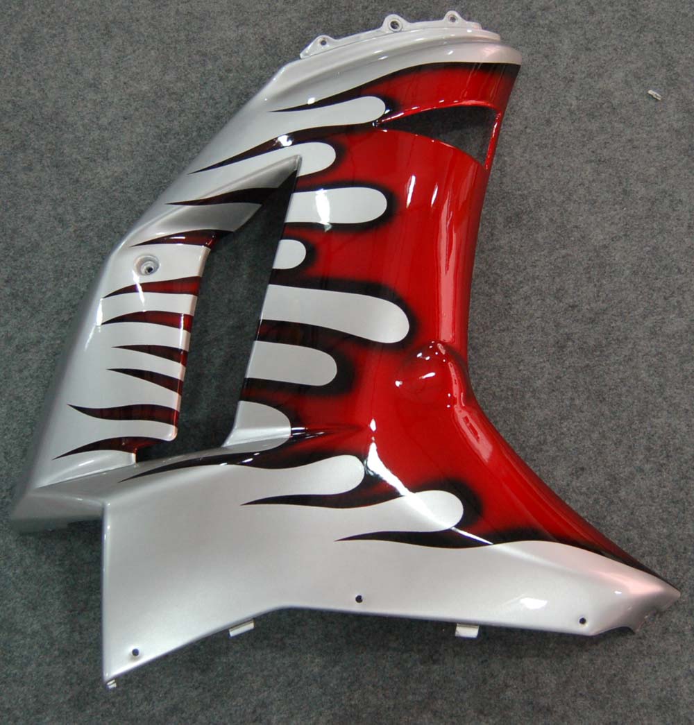 Carene 2007-2008 Kawasaki ZX6R ZX636 Silver &amp; Red Flame ZX6R Racing Generico